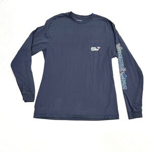 Vineyard Vines Navy Blue Tropics Whale Long Sleeve Shirt